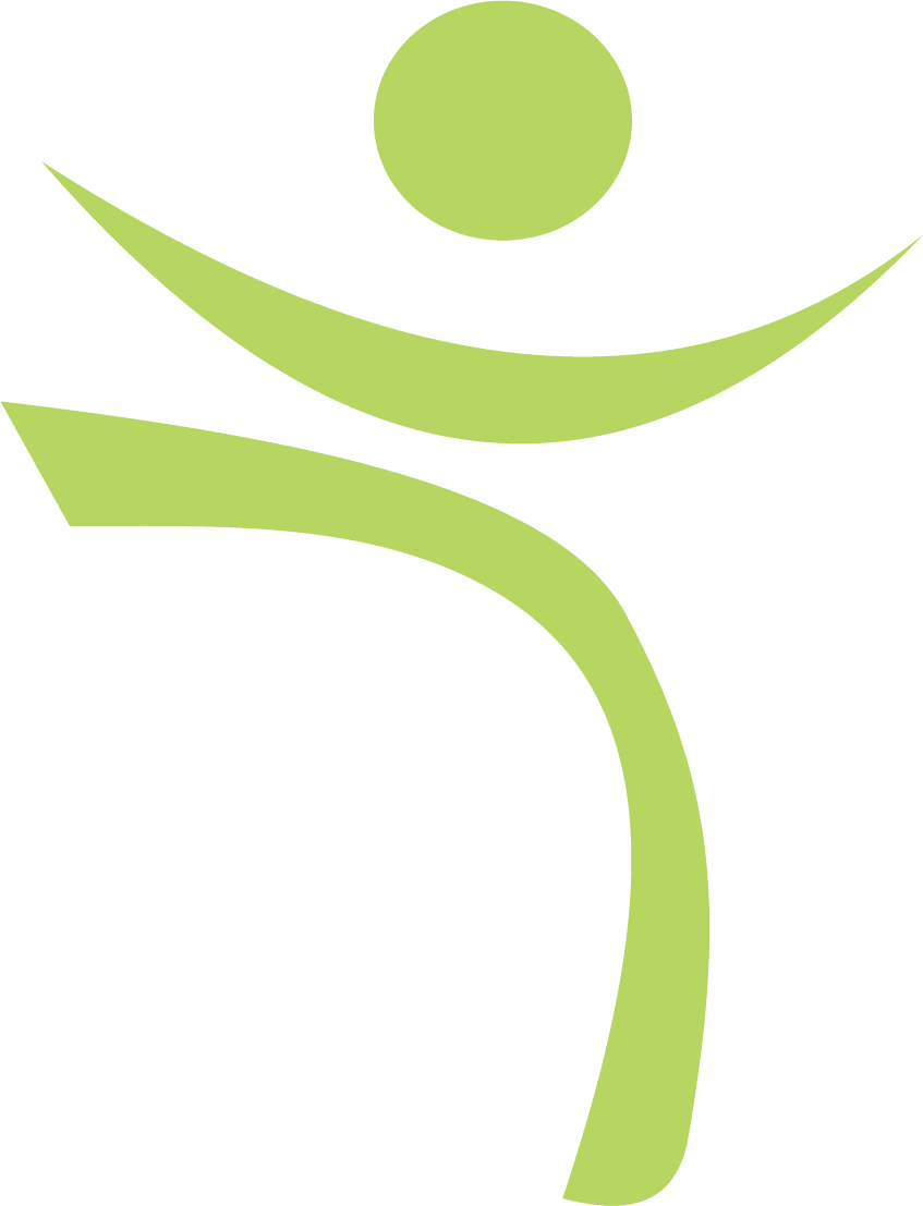 Stylized green figure in motion at home, representing activity or sports.
