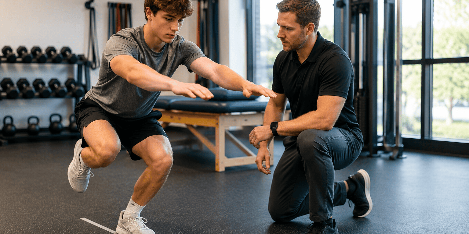 pt watching athlete single leg squat